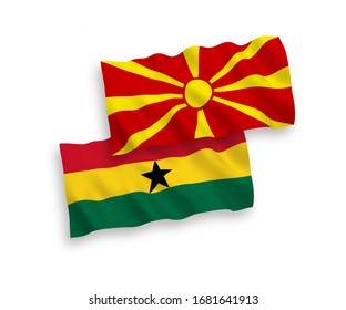 Banderas nacionales de tejido vectorial de Ghana y Macedonia del Norte aisladas en fondo blanco. 1 a 2 proporciones.