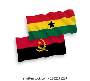 Banderas nacionales de tejido vectorial de Ghana y Angola aisladas en fondo blanco. 1 a 2 proporciones.