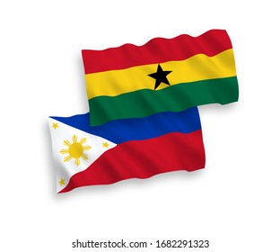 Banderas nacionales de tejido vectorial de Ghana y Filipinas aisladas en fondo blanco. 1 a 2 proporciones.
