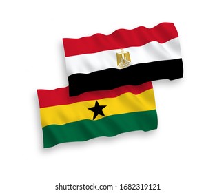 Banderas nacionales de tejido vectorial de Ghana y Egipto aisladas en fondo blanco. 1 a 2 proporciones.