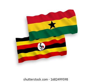 Banderas nacionales de tejido vectorial de Ghana y Uganda aisladas en fondo blanco. 1 a 2 proporciones.