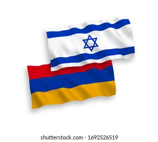 National vector fabric wave flags of Armenia and Israel isolated on white background. 1 to 2 proportion.