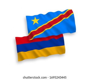 Gewebeflags der nationalen Vektorillustration, die Armenien und die Demokratische Republik Kongo, einzeln auf weißem Hintergrund, kennzeichnen. 1 bis 2 %.