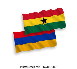 Banderas nacionales de tejido vectorial de Armenia y Ghana aisladas en fondo blanco. 1 a 2 proporciones.