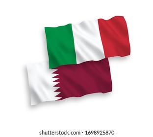 Banderas de olas de tela vectorial nacional de Italia y Qatar aisladas en fondo blanco. 1 a 2 proporciones.