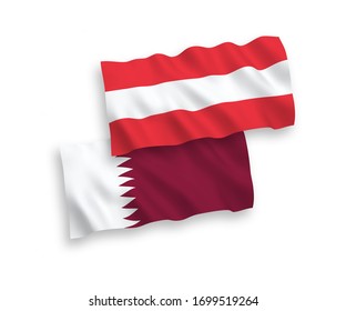 National vector fabric wave flags of Austria and Qatar isolated on white background. 1 to 2 proportion.