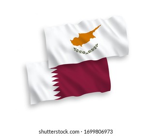 National vector fabric wave flags of Cyprus and Qatar isolated on white background. 1 to 2 proportion.