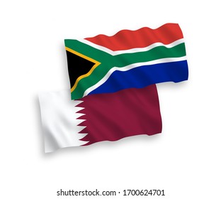 National vector fabric wave flags of Qatar and Republic of South Africa isolated on white background. 1 to 2 proportion.