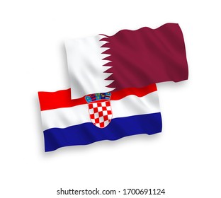 National vector fabric wave flags of Qatar and Croatia isolated on white background. 1 to 2 proportion.