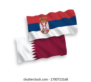 Banderas nacionales de tela vectorial de Qatar y Serbia aisladas en fondo blanco. 1 a 2 proporciones.
