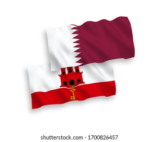 Banderas nacionales de tela vectorial de Qatar y Gibraltar aisladas en fondo blanco. 1 a 2 proporciones.