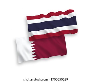 Nationale Vektorillustration-Wellen-Flaggen von Katar und Thailand einzeln auf weißem Hintergrund. 1 bis 2 %.