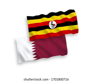 Banderas nacionales de tejido vectorial de Qatar y Uganda aisladas en fondo blanco. 1 a 2 proporciones.