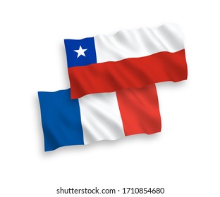 Banderas nacionales de tejido vectorial de Francia y Chile aisladas en fondo blanco. 1 a 2 proporciones.