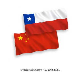 National vector fabric wave flags of Chile and China isolated on white background 1 to 2 proportion.