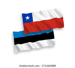 National vector fabric wave flags of Estonia and Chile isolated on white background. 1 to 2 proportion.