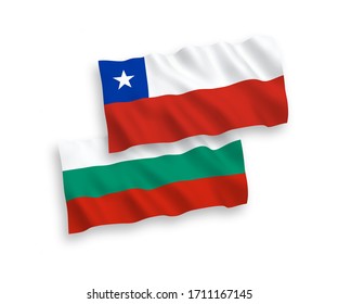National vector fabric wave flags of Bulgaria and Chile isolated on white background. 1 to 2 proportion.