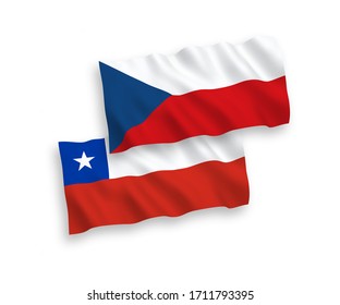 Banderas de olas de tela vectorial nacional de la República Checa y Chile aisladas en fondo blanco. 1 a 2 proporciones.