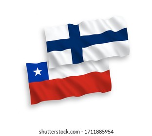 National vector fabric wave flags of Finland and Chile isolated on white background. 1 to 2 proportion.