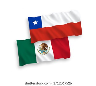 National vector fabric wave flags of Mexico and Chile isolated on white background. 1 to 2 proportion.
