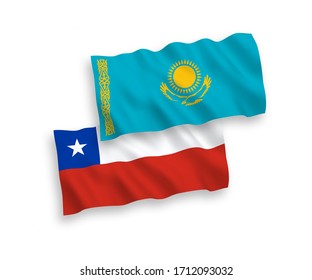 Banderas nacionales de tejido vectorial de Kazajistán y Chile aisladas en fondo blanco. 1 a 2 proporciones.