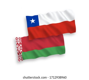 Länderspezifische Vektorillustration-Wellen-Flaggen von Chile und Belarus einzeln auf weißem Hintergrund. 1 bis 2 %.