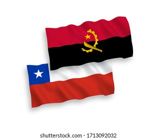 Banderas nacionales de tejido vectorial de Chile y Angola aisladas en fondo blanco. 1 a 2 proporciones.