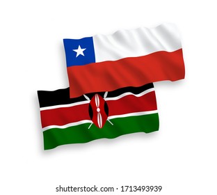 Banderas nacionales de tejido vectorial de Chile y Kenia aisladas en fondo blanco. 1 a 2 proporciones.
