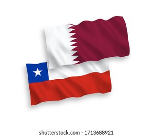 National vector fabric wave flags of Chile and Qatar isolated on white background. 1 to 2 proportion.