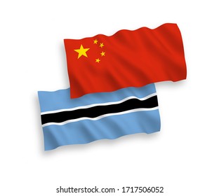 National vector fabric wave flags of Botswana and China isolated on white background 1 to 2 proportion.