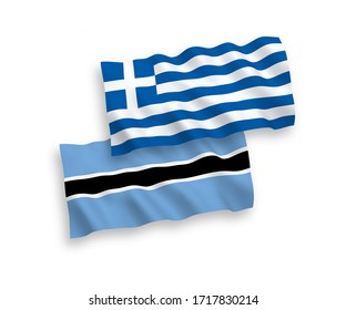 Banderas de olas de tela vectorial nacional de Grecia y Botsuana aisladas en fondo blanco. 1 a 2 proporciones.