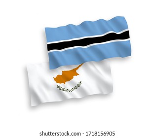 National vector fabric wave flags of Cyprus and Botswana isolated on white background. 1 to 2 proportion.