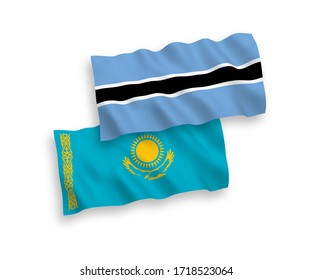 National vector fabric wave flags of Kazakhstan and Botswana isolated on white background. 1 to 2 proportion.