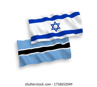 National vector fabric wave flags of Botswana and Israel isolated on white background. 1 to 2 proportion.