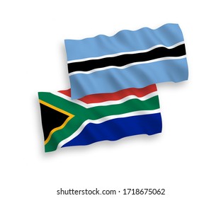 National vector fabric wave flags of Botswana and Republic of South Africa isolated on white background. 1 to 2 proportion.