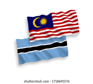 Banderas de olas de tela vectorial nacional de Botswana y Malasia aisladas en fondo blanco. 1 a 2 proporciones.
