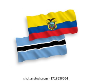 Banderas de olas de tela vectorial nacional de Botswana y Ecuador aisladas en fondo blanco. 1 a 2 proporciones.