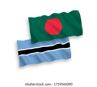National vector fabric wave flags of Botswana and Bangladesh isolated on white background. 1 to 2 proportion.