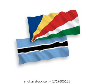 Banderas de olas de tela vectorial nacional de Botswana y Seychelles aisladas en fondo blanco. 1 a 2 proporciones.