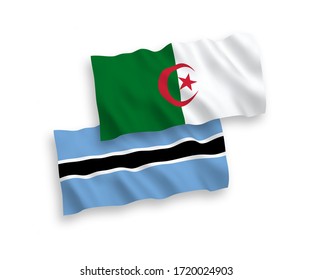 Banderas de olas de tela vectorial nacional de Botswana y Argelia aisladas de fondo blanco. 1 a 2 proporciones.