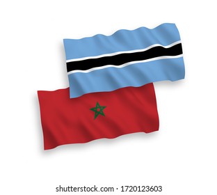 Banderas de olas de tela vectorial nacional de Botswana y Marruecos aisladas en fondo blanco. 1 a 2 proporciones.