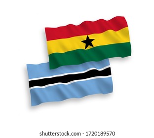 National vector fabric wave flags of Botswana and Ghana isolated on white background. 1 to 2 proportion.