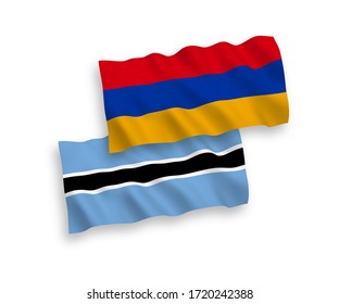 National vector fabric wave flags of Botswana and Armenia isolated on white background. 1 to 2 proportion.