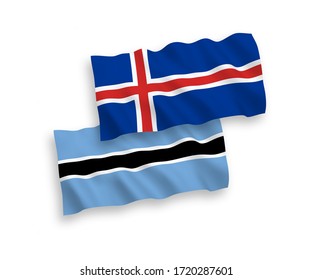 National vector fabric wave flags of Botswana and Iceland isolated on white background. 1 to 2 proportion.
