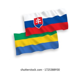 National vector fabric wave flags of Slovakia and Gabon isolated on white background. 1 to 2 proportion.