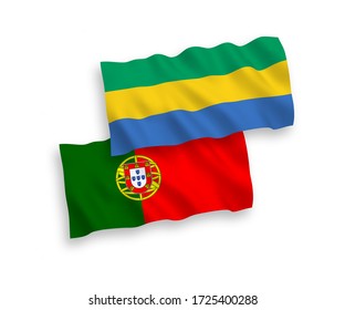 National vector fabric wave flags of Portugal and Gabon isolated on white background. 1 to 2 proportion.