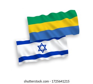 Banderas de ondulación de tela vectorial nacional de Gabón e Israel aisladas en fondo blanco. de 1 a 2.