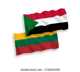 Banderas de olas de tela vectorial nacional de Lituania y Sudán aisladas en fondo blanco. de 1 a 2.