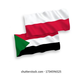 Banderas de olas de tela vectorial nacional de Sudán y Polonia aisladas en fondo blanco. de 1 a 2.