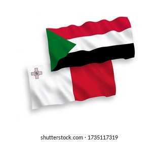 Banderas de olas de tela vectorial nacional de Malta y Sudán aisladas en fondo blanco. de 1 a 2.